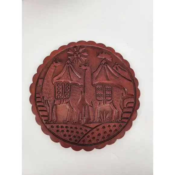 Genuine Peruvian Tooled Leather Coaster Set with Holder - Picture 4 of 12